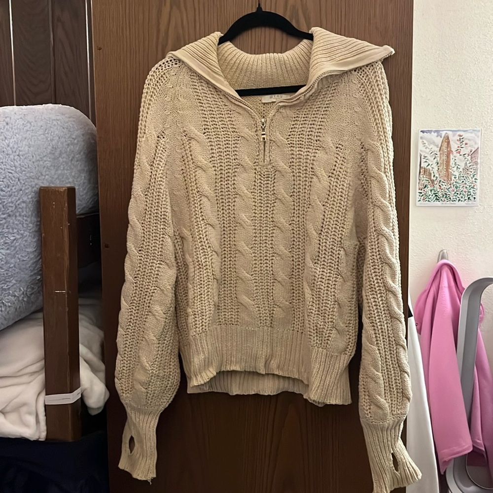 Grey bandit oversized cable knit sweater with thumb holes